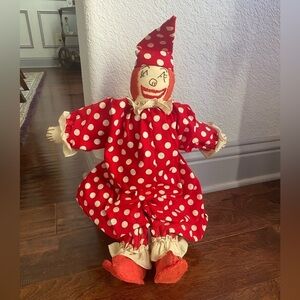 VTG/RARE happy clown hand stitched cloth- mid century polka dot outfitwide leg